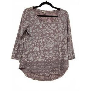 Women's sz M Lucky Brand purple floral boho shirt 3/4 sleeve #1181